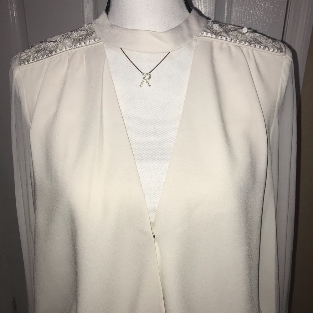 BCBG MAXAZRIA -Faux Wrap Cutout Bodysuit Blouse - Picture 3 of 12